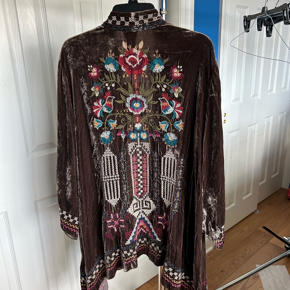 Johnny Was Red and Brown Embroidered Blazer